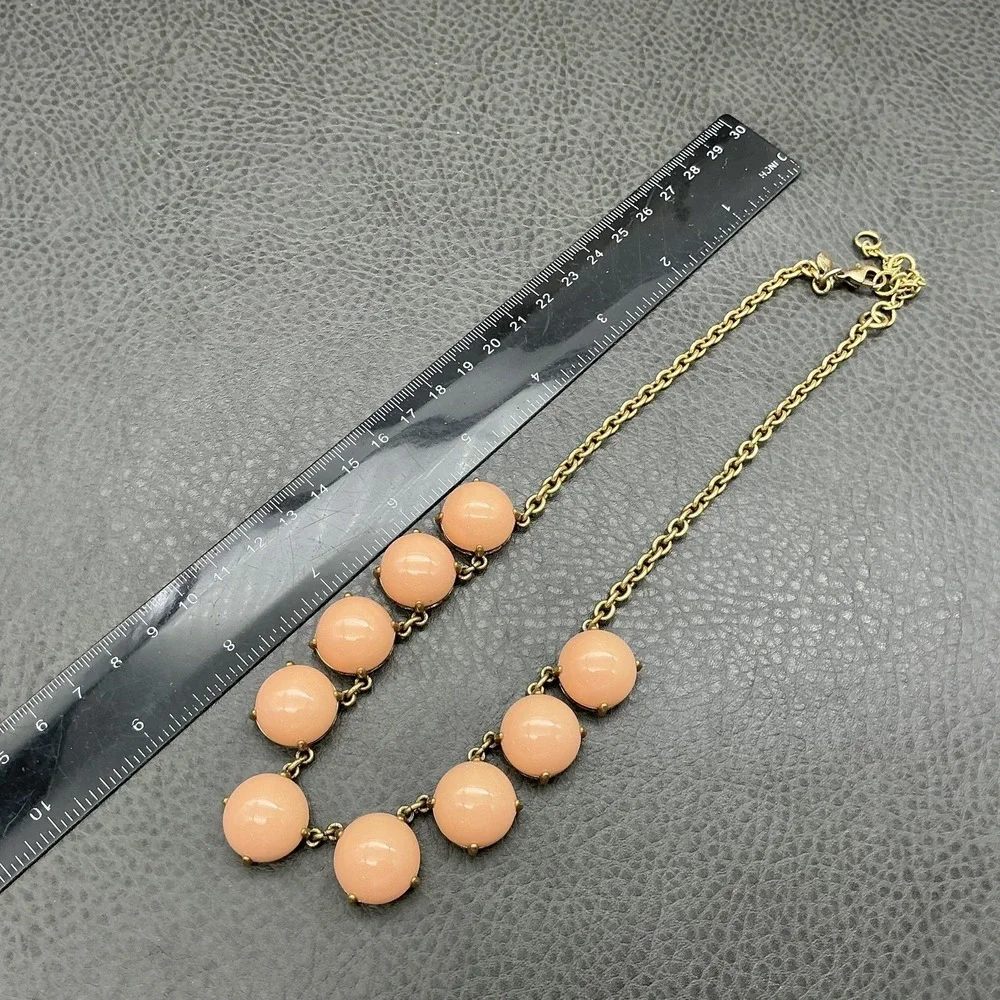 J. Crew Necklace Gold Tone Pink Round Bib Womens Statement Jewelry 18 Inch‎